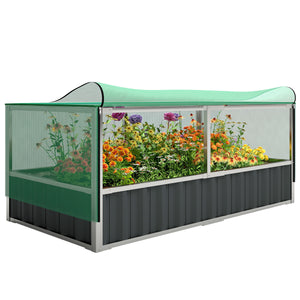 Raised Garden Bed, 5.7 x 3 x 2.3ft Steel Planter Box Outdoor with Cover, Gloves for Growing Vegetables, Flowers, Herbs, Dark Grey