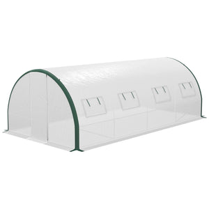 Outsunny 20' x 10' x 6.6' Walk-in Tunnel Greenhouse with Upgraded Structure, Outdoor Green House with 2 Hinged Doors, 8 Mesh Windows, Gardening Plant Warm House Tent, White