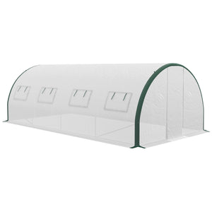 Outsunny 20' x 10' x 6.6' Walk-in Tunnel Greenhouse with Upgraded Structure, Outdoor Green House with 2 Hinged Doors, 8 Mesh Windows, Gardening Plant Warm House Tent, White