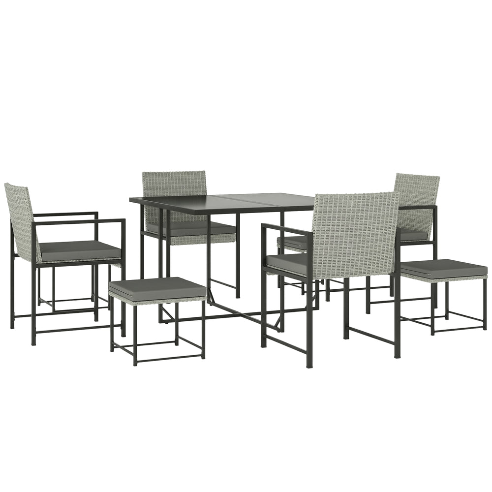 9 Pieces Patio Dining Set, Outdoor Rattan Wicker Furniture Set with 4 Armchairs, 4 Stools, Tempered Glass Table Top, Removable Cushions, for Backyard, Poolside, Balcony