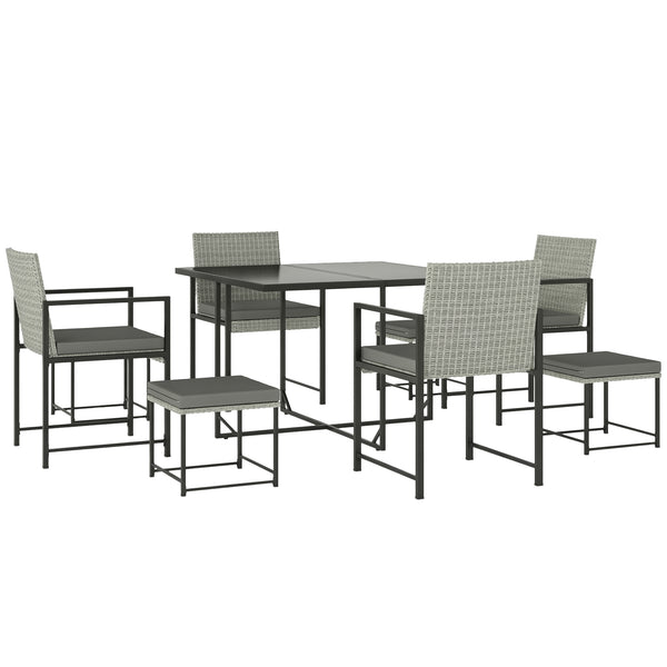 9 Pieces Patio Dining Set, Outdoor Rattan Wicker Furniture Set with 4 Armchairs, 4 Stools, Tempered Glass Table Top, Removable Cushions, for Backyard, Poolside, Balcony