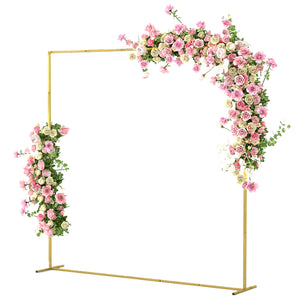 6.6 FT Wedding Arch Backdrop Stand, Square Wedding Arch with U-shaped Stakes, Gold Metal Backdrop Stand for Birthday Parties, Bridal Showers, Graduation, Ceremony