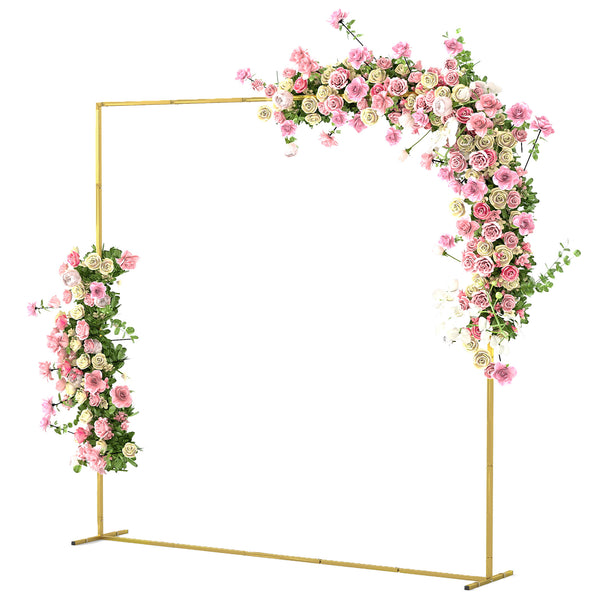6.6 FT Wedding Arch Backdrop Stand, Square Wedding Arch with U-shaped Stakes, Gold Metal Backdrop Stand for Birthday Parties, Bridal Showers, Graduation, Ceremony