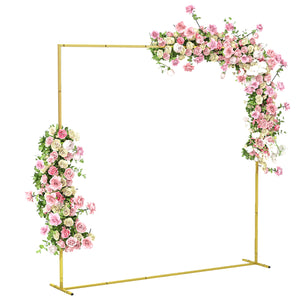 6.6 FT Wedding Arch Backdrop Stand, Square Wedding Arch with U-shaped Stakes, Gold Metal Backdrop Stand for Birthday Parties, Bridal Showers, Graduation, Ceremony