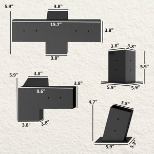 Pergola Kit, 15° Slanted Roof Pergola Bracket Kit with 4-Way/3-Way Corner Brackets, Post Bases, Wall Mounts for 4"x 4" (Actual 3.6" X 3.6") Lumber, 9 PCS DIY Hardware with Screws, Black