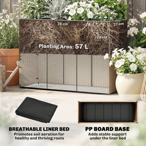 Garden Planter with Trellis, Rattan Raised Beds for Garden with Liner, Freestanding Outdoor Planter Box for Climbing Plants, Herbs, Vegetables, Flowers, 80 x 30 x 163 cm, Light Grey