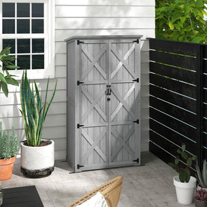 Outsunny Wooden Garden Shed, Outdoor Storage Cabinet with Waterproof Asphalt Roof, Narrow Tool Shed with Shelves and Lockable Doors, Gray