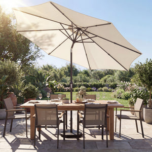 2.7 m Garden Parasol Umbrella with Cross Base and Sandbag, Retractable Ribs, Outdoor Table Market Patio Umbrella Sun Shade with 30 Degree Tilt and Crank, Vent, Cream White