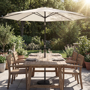 2.7 m Garden Parasol Umbrella with Cross Base and Sandbag, Retractable Ribs, Outdoor Table Market Patio Umbrella Sun Shade with 30 Degree Tilt and Crank, Vent, Cream White