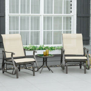 Outsunny 3-Piece Outdoor Gliders Set Bistro Set with Steel Frame, Tempered Glass Top Table for Patio, Garden, Backyard, Lawn, Beige