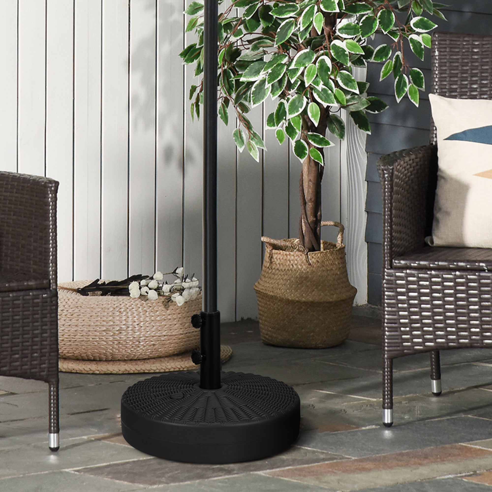 in ground patio umbrella base Outsunny Umbrella Stand: Round, Fillable Base for 1.5", 2" Poles in Black for Lawn and Deck Stability