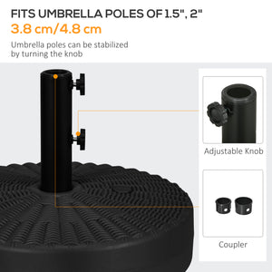 Outsunny 64 lbs. Fillable Umbrella Base with Steel Umbrella Holder, Round Umbrella Stand for 1.5" or 2" Umbrella Poles, Heavy Duty for Outdoor, Lawn, Deck, Poolside, Black