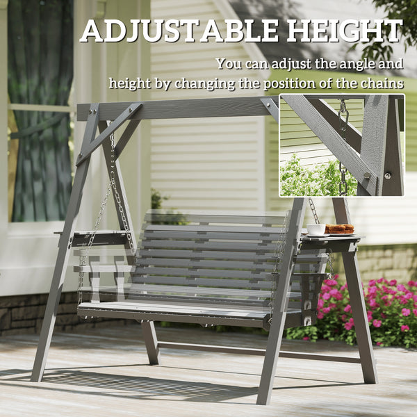 3 Seater Garden Swing Seat, Wooden Swing Chair Bench with Side Tables and Metal Chains, for Outdoor Porch Patio, Dark Grey