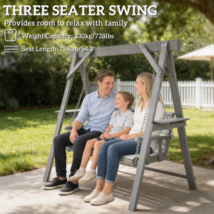 3 Seater Garden Swing Seat, Wooden Swing Chair Bench with Side Tables and Metal Chains, for Outdoor Porch Patio, Dark Grey