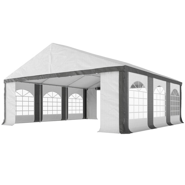 20' x 20' Heavy Duty Party Tent & Carport with Removable Sidewalls and Double Doors, Large Canopy Tent, Sun Shade Shelter, for Parties, Wedding, Outdoor Events, BBQ, White and Gray