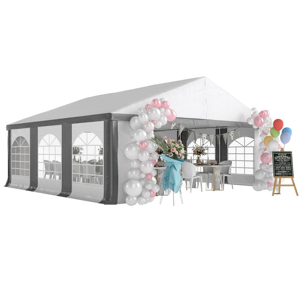 20' x 20' Heavy Duty Party Tent & Carport with Removable Sidewalls and Double Doors, Large Canopy Tent, Sun Shade Shelter, for Parties, Wedding, Outdoor Events, BBQ, White and Gray