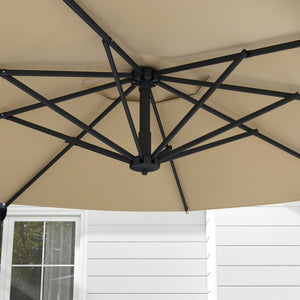 10 FT Cantilever Patio Umbrella, Round Hanging Offset Umbrella with 360°Rotation, Crank, Tilt, Cross Base, 8 Ribs, Air Vent, Outdoor Umbrella for Garden, Backyard, Khaki