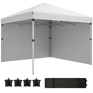 10' x 10' Pop Up Canopy Tent with Removable Sidewalls, Instant Shelter with Portable Roller Bag, 4 Sand Bags, Adjustable Height for Outdoor, Garden, Patio, White