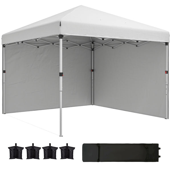 10' x 10' Pop Up Canopy Tent with Removable Sidewalls, Instant Shelter with Portable Roller Bag, 4 Sand Bags, Adjustable Height for Outdoor, Garden, Patio, White