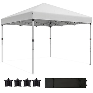 10' x 10' Pop Up Canopy Tent with Removable Sidewalls, Instant Shelter with Portable Roller Bag, 4 Sand Bags, Adjustable Height for Outdoor, Garden, Patio, White