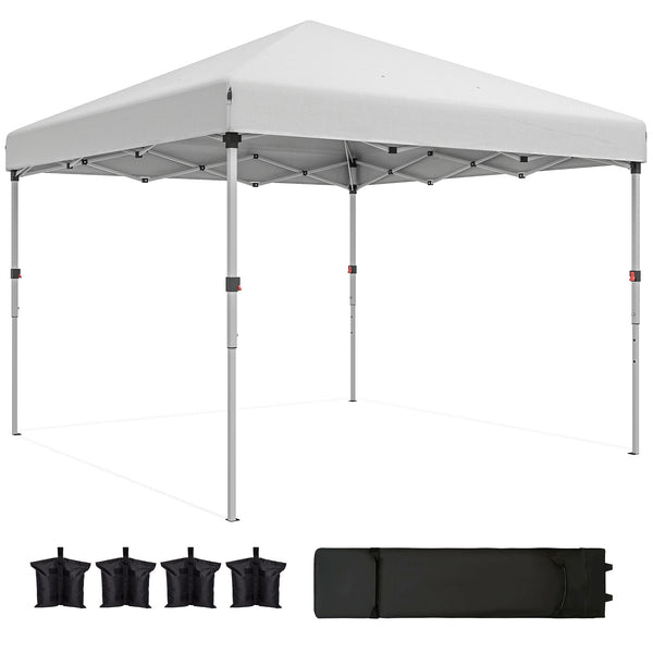 10' x 10' Pop Up Canopy Tent with Removable Sidewalls, Instant Shelter with Portable Roller Bag, 4 Sand Bags, Adjustable Height for Outdoor, Garden, Patio, White