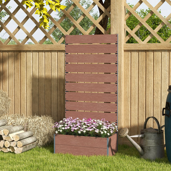 Raised Garden Bed with Trellis for Climbing Plants, 28" x 15" x 59" Planter Box with Self Draining Gap, Freestanding Trellis Planter for Outdoor, Patio, Light Brown