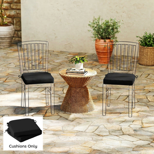 Outdoor Chair Seat Cushions Set of 2, Garden Chair Cushions with 7cm Thick Foam & Ties, Water Repellent and UV Resistant Covers for Patio Furniture 40x40cm, Black