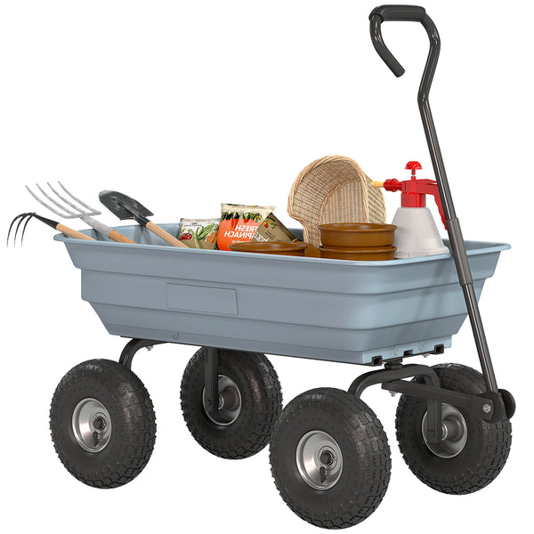 Steel Garden Cart with Handle and 10" Pneumatic Tires, Utility Wagon Cart for Garden, Patio, Lawn, 551 lbs Capacity, Grey