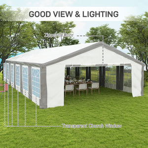 Outsunny 20' x 40' Heavy Duty Party Tent & Carport with Removable Sidewalls and Double Doors, Large Canopy Tent, Sun Shade Shelter, for Parties, Wedding, Outdoor Events, BBQ, White and Gray