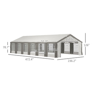 Outsunny 20' x 40' Heavy Duty Party Tent & Carport with Removable Sidewalls and Double Doors, Large Canopy Tent, Sun Shade Shelter, for Parties, Wedding, Outdoor Events, BBQ, White and Gray