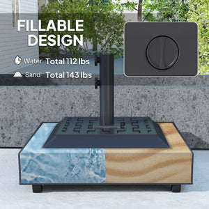 Outdoor Umbrella Base with Wheels, Heavy Duty Patio Umbrella Base, Filled Up to 143lbs with Stand or 112lbs with Water, Patio Umbrella Holder for Garden, Poolside, Black