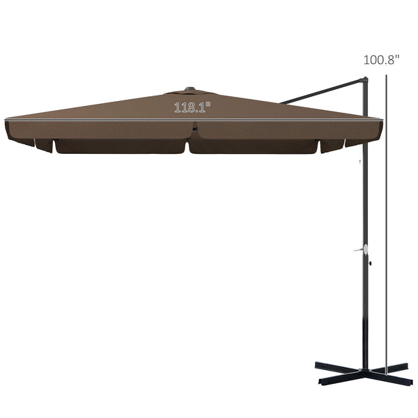 Outsunny 10' Cantilever Patio Umbrella, Square Offset Umbrella with Tilt, Crank, Cross Base, Aluminum Pole and Air Vent, Hanging Umbrella for Garden, Pool, Backyard, Tan