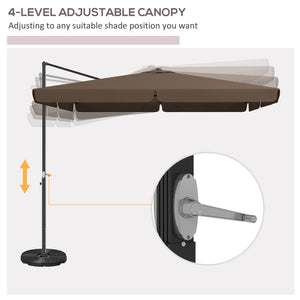 Outsunny 10' Cantilever Patio Umbrella, Square Offset Umbrella with Tilt, Crank, Cross Base, Aluminum Pole and Air Vent, Hanging Umbrella for Garden, Pool, Backyard, Tan