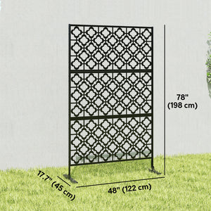 Metal Outdoor Privacy Screen, 78" x 48" Freestanding Outdoor Divider with Stand, Decorative Privacy Panel with Quatrefoil Cut-out Design for Garden Patio Backyard, Black