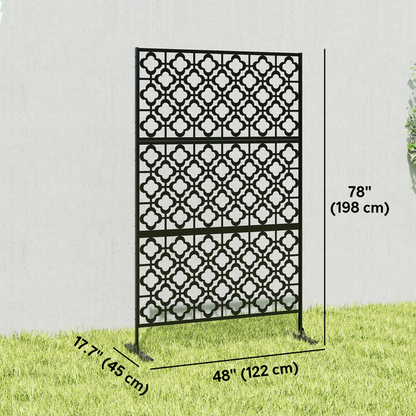 Metal Outdoor Privacy Screen, 78" x 48" Freestanding Outdoor Divider with Stand, Decorative Privacy Panel with Quatrefoil Cut-out Design for Garden Patio Backyard, Black