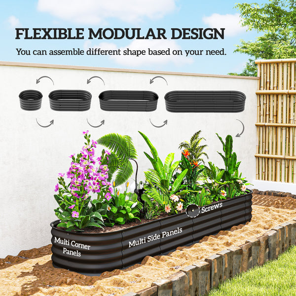 8' x 2' x 1' Galvanized Raised Garden Bed Kit, Outdoor Metal Elevated Planter Box with Safety Edging, Easy DIY Stock Tank for Growing Flowers, Herbs & Vegetables, Dark Gray
