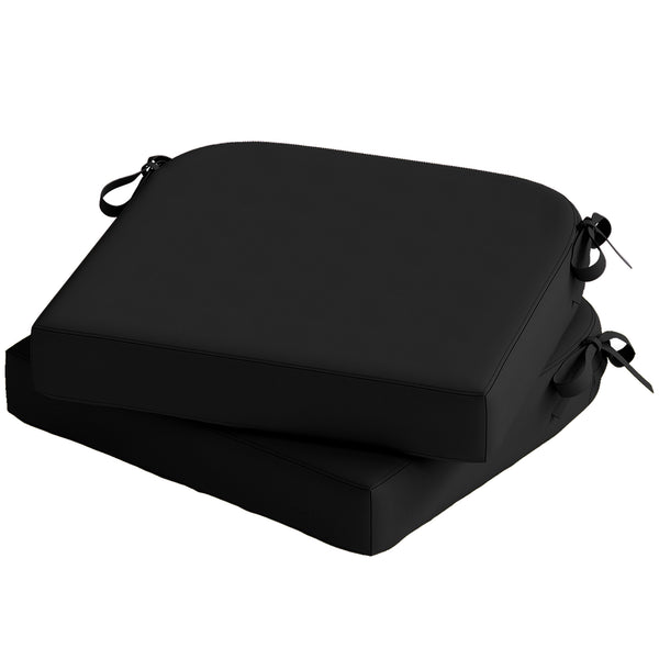 Outdoor Chair Seat Cushions Set of 2, Garden Chair Cushions with 7cm Thick Foam & Ties, Water Repellent and UV Resistant Covers for Patio Furniture 40x40cm, Black