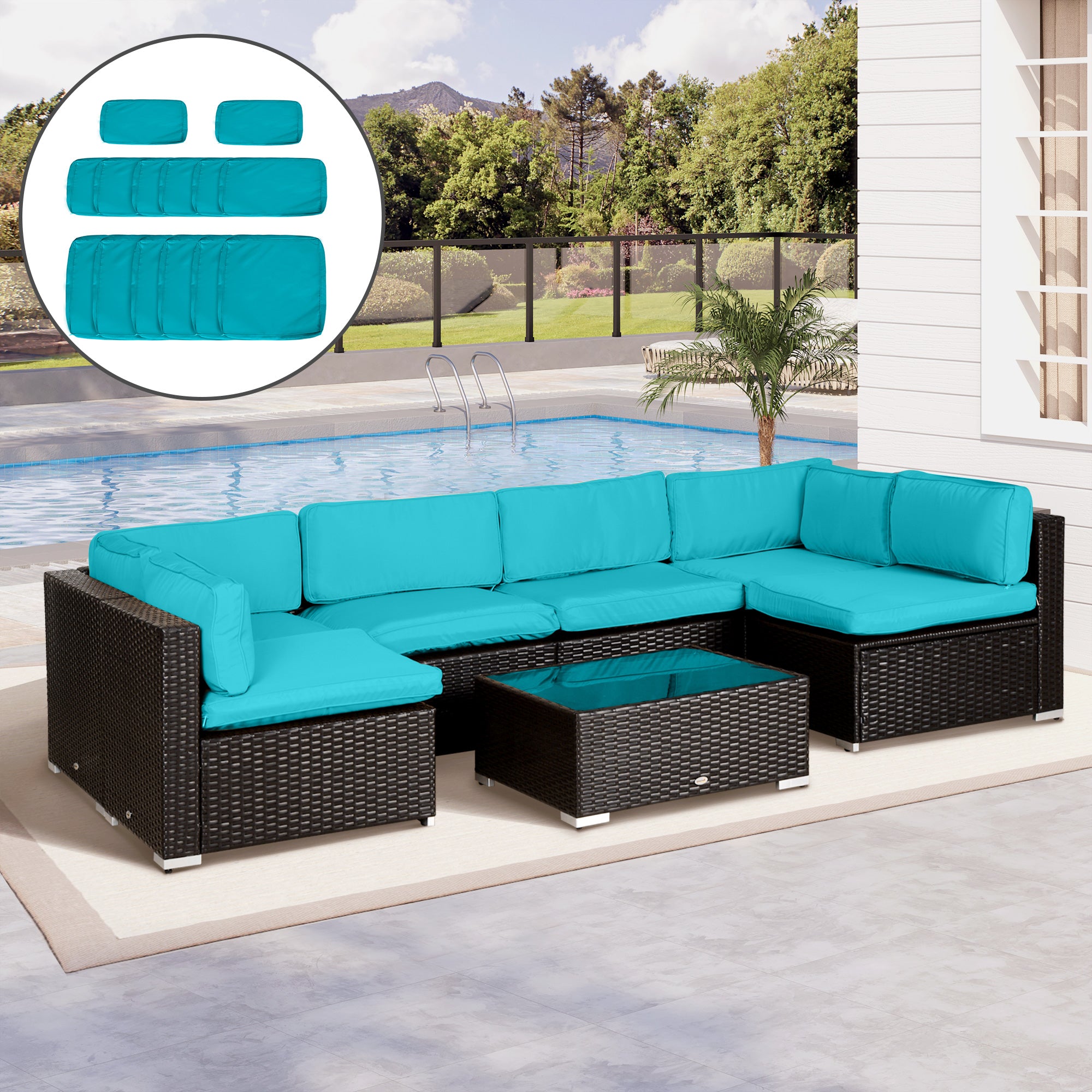 14pc Patio Rattan Sofa Set Cushion Cover Replacement Set, No Cushion Included, Light Blue