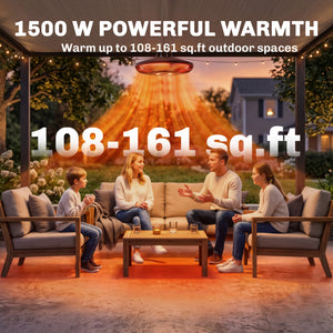 Electric Hanging Patio Heater with LED Light, 750/1500 W IP65 Waterproof Ceiling Mounted Infrared Outdoor Heater with Carbon Fiber Tubes, Touch/Remote Control, 24-Hour Timer for Gazebo, Black