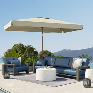 Patio Umbrella 118.1" x 78.7" Outdoor Parasol with Adjustable Angle, Aluminum Pole, Crank Handle, and UV50+ Protection, Garden and Patio Umbrella in Beige