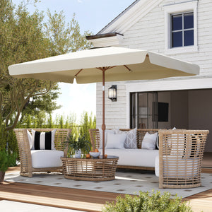 Patio Umbrella 118.1" x 78.7" Outdoor Parasol with Adjustable Angle, Aluminum Pole, Crank Handle, and UV50+ Protection, Garden and Patio Umbrella in Beige