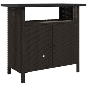 Outsunny Wicker Outdoor Storage Cabinet, Rattan Outdoor Bar Table with Two Doors and Shelf, Outdoor Buffet Cabinet Sideboard with Metal Slatted Countertop for Garden, Patio, Backyard, Dark Coffee