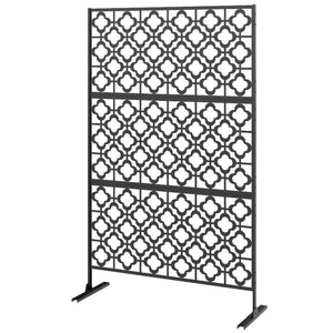 Metal Outdoor Privacy Screen, 78" x 48" Freestanding Outdoor Divider with Stand, Decorative Privacy Panel with Quatrefoil Cut-out Design for Garden Patio Backyard, Black