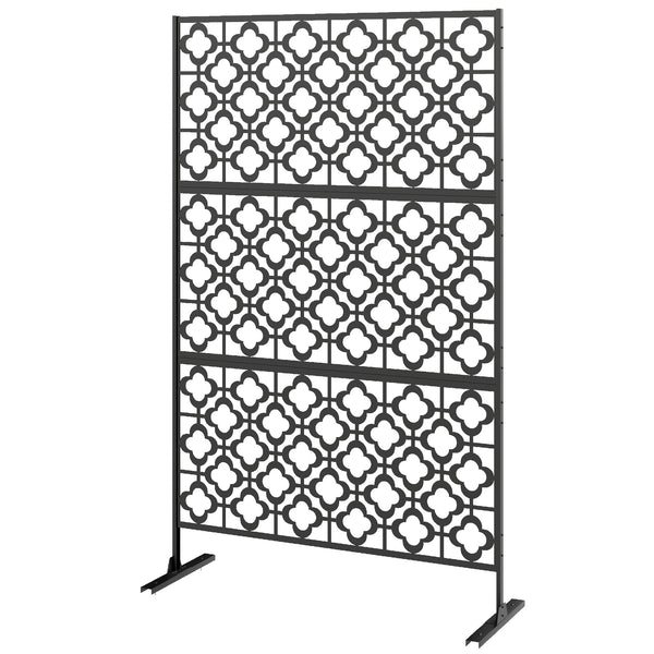 Metal Outdoor Privacy Screen, 78" x 48" Freestanding Outdoor Divider with Stand, Decorative Privacy Panel with Quatrefoil Cut-out Design for Garden Patio Backyard, Black