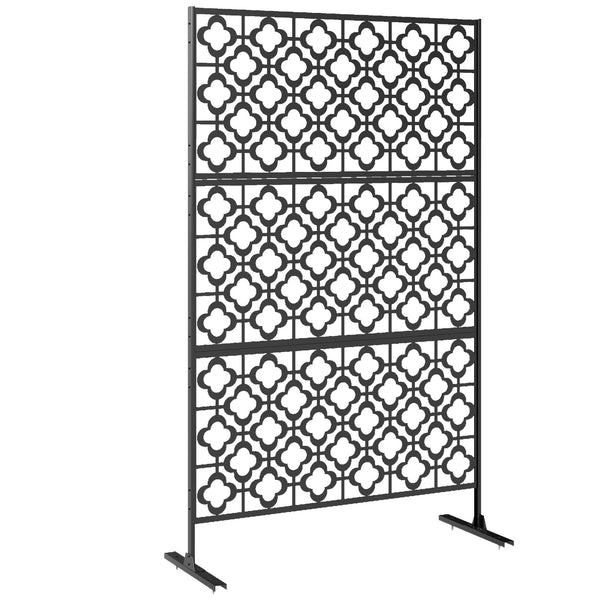 Metal Outdoor Privacy Screen, 78" x 48" Freestanding Outdoor Divider with Stand, Decorative Privacy Panel with Quatrefoil Cut-out Design for Garden Patio Backyard, Black