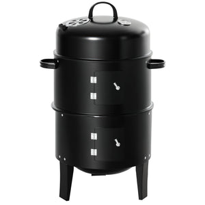 Vertical Charcoal BBQ Smoker, 3-in-1 16" Round Charcoal Barbecue Grill with 2 Cooking Area, and Thermometer for Outdoor Camping Picnic Backyard Cooking, Black