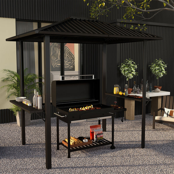 Outsunny 6' x 8' Hardtop Grill Gazebo, BBQ Gazebo with Metal Roof, Aluminum Frame and 2 Side Shelves, for Patio, Lawn, Garden