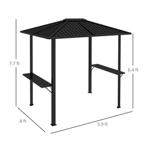 Outsunny 6' x 8' Hardtop Grill Gazebo, BBQ Gazebo with Metal Roof, Aluminum Frame and 2 Side Shelves, for Patio, Lawn, Garden