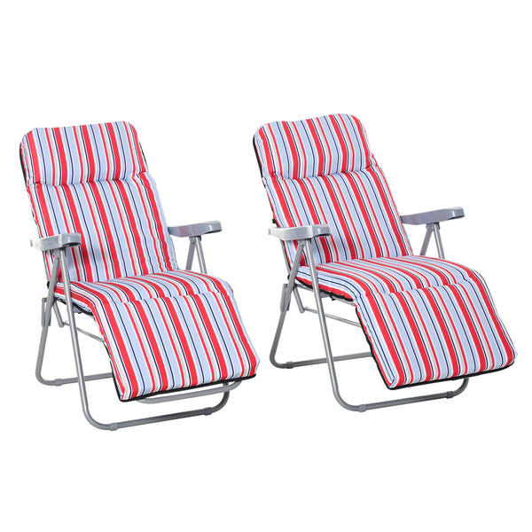 Set of 2 Garden Sun Lounger, Outdoor Reclining Seat Cushioned Seat, Foldable Adjustable Recliner, Grey and Red