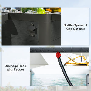 104 Quart Patio Cooler with Wheels, Holds up to 70 Bottles / 120 Cans, Rolling Ice Chest with Bottle Opener and Shelves, Outdoor Beverage Bar Cart with Handles, Black